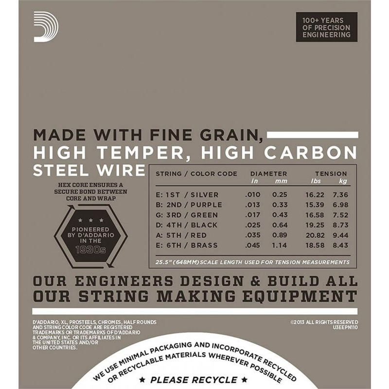 Струни для електрогітари D'Addario EPN110 Pure Nickel Regular Light 10/45
