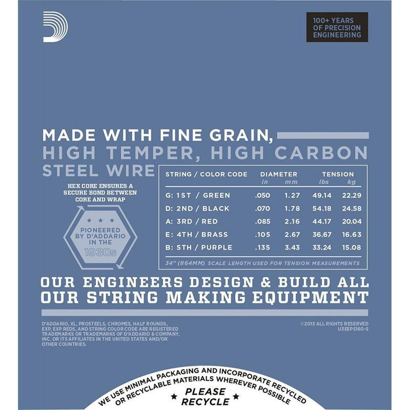 Струны для бас-гитары D'Addario EPS160-5 Pro Steels Medium 5-Strings 50/135