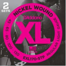 Струны для бас-гитары 2 Sets D'Addario EXL170-5TP Nickel Wound Regular Light 5-Strings Long Scale 45/130