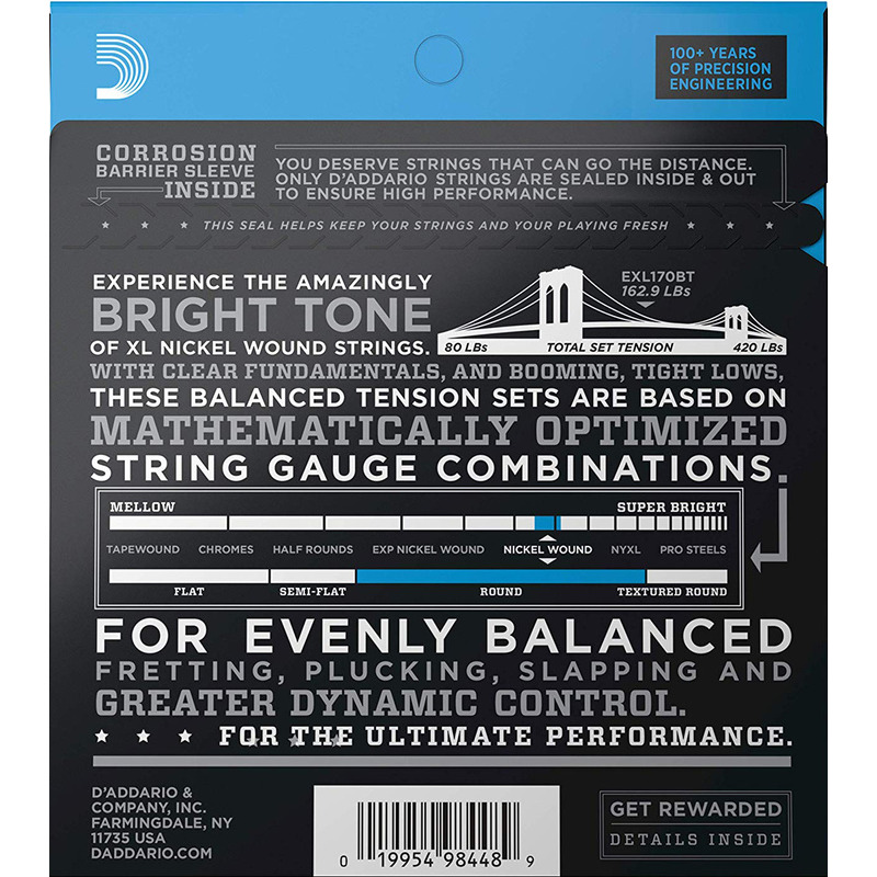 Струни для бас-гітари D'Addario EXL170BT Balanced Tension Nickel Wound Regular Light 45/107
