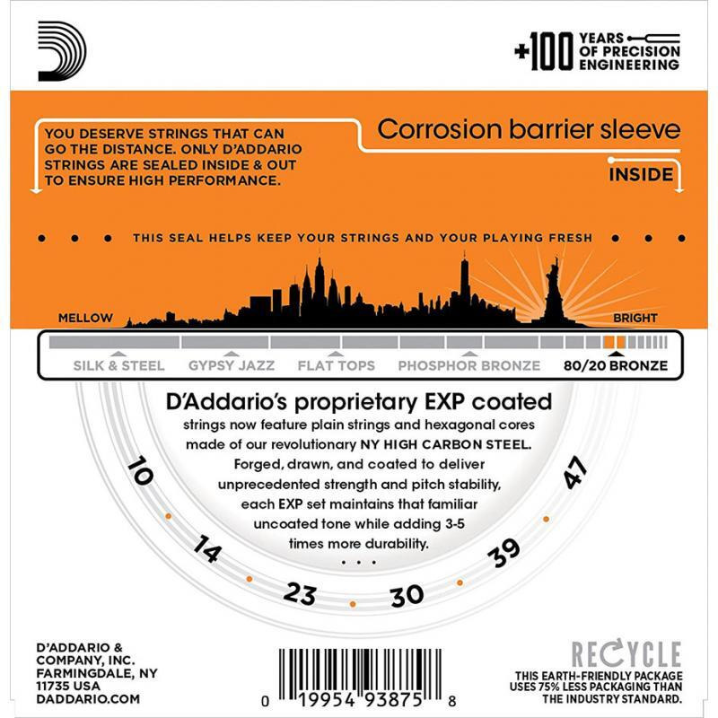 Струны для акустической гитары D'Addario EXP10 80/20 Bronze Extra Light 10/47