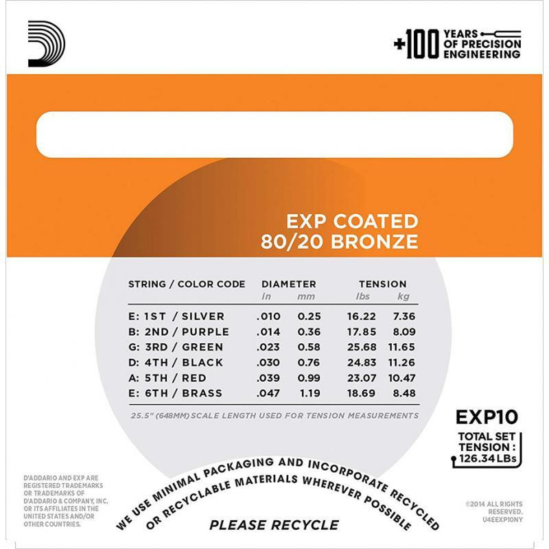 Струны для акустической гитары D'Addario EXP10 80/20 Bronze Extra Light 10/47