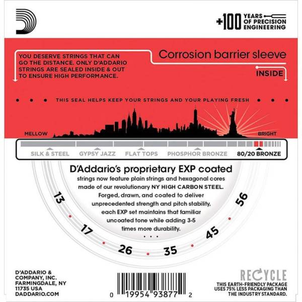 Струны для акустической гитары D'Addario EXP12 80/20 Bronze Medium 13/56