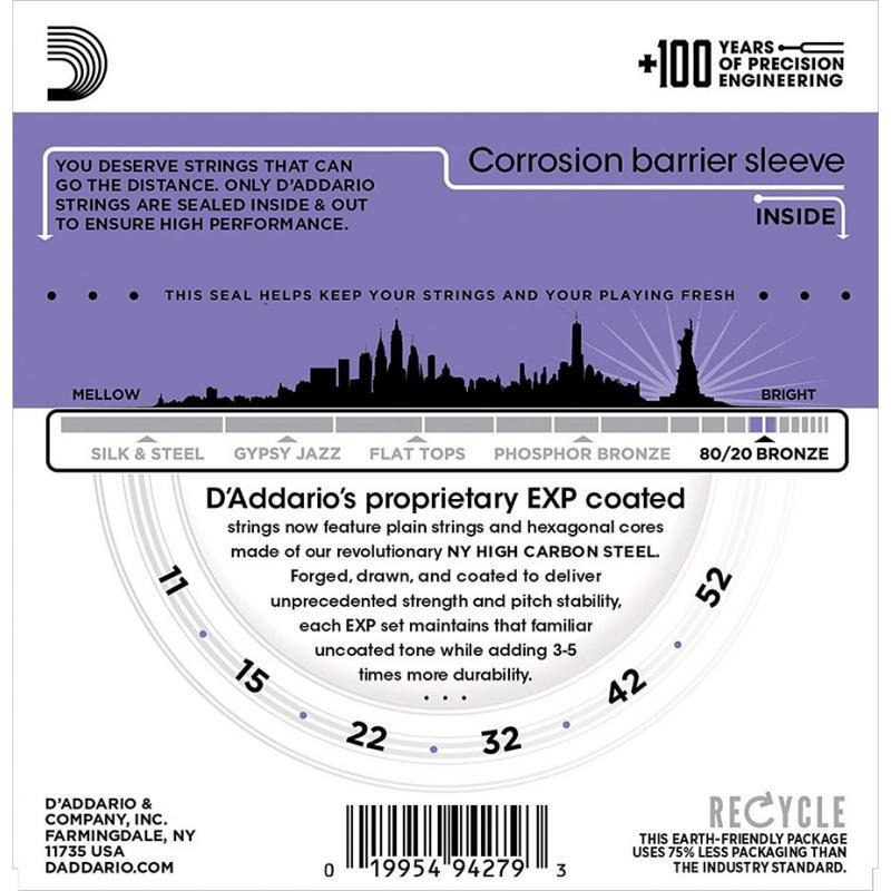 Струны для акустической гитары D'Addario EXP13 80/20 Bronze Custom Light 11/52