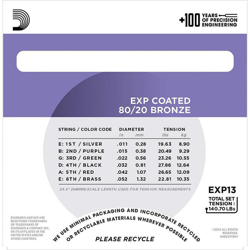 Струны для акустической гитары D'Addario EXP13 80/20 Bronze Custom Light 11/52