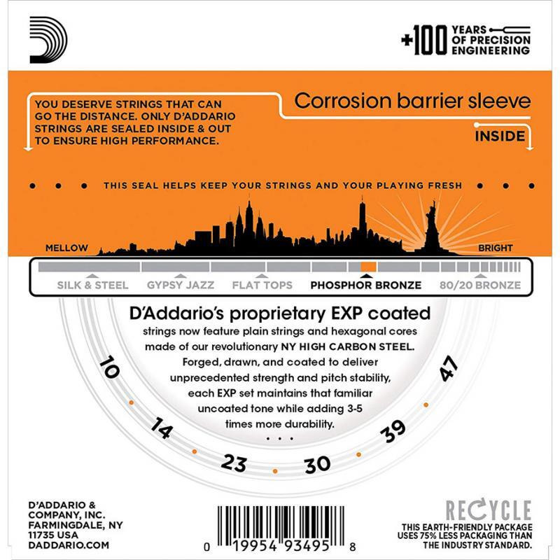 Струны для акустической гитары D'Addario EXP15 Phosphor Bronze Extra Light 10/47