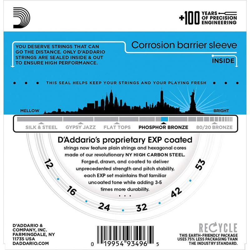 Струны для акустической гитары D'Addario EXP16 Phosphor Bronze Light 12/53