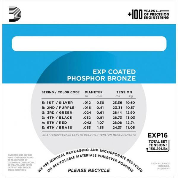 Струны для акустической гитары D'Addario EXP16 Phosphor Bronze Light 12/53