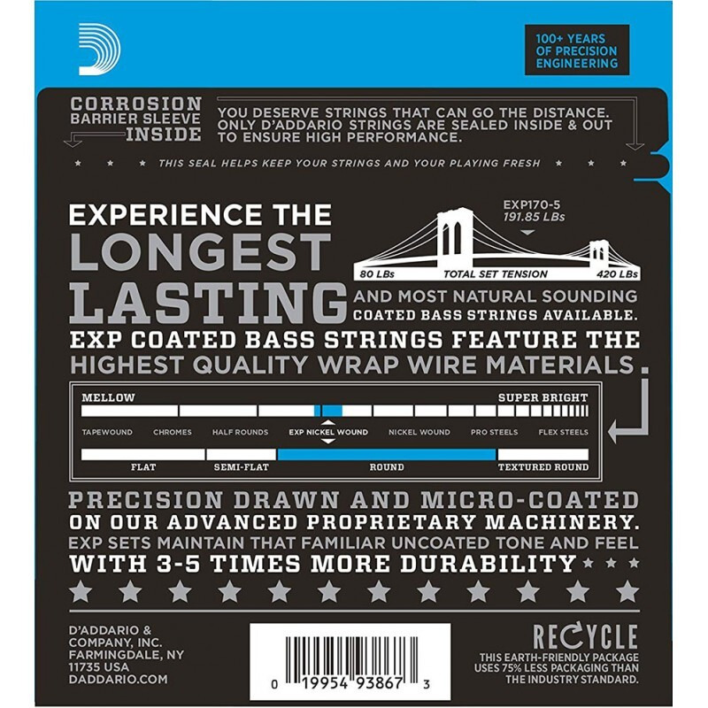 Струны для бас-гитары D'Addario EXP170-5 Coated Nickel Wound 5-Strings Regular Light Long Scale 45/130