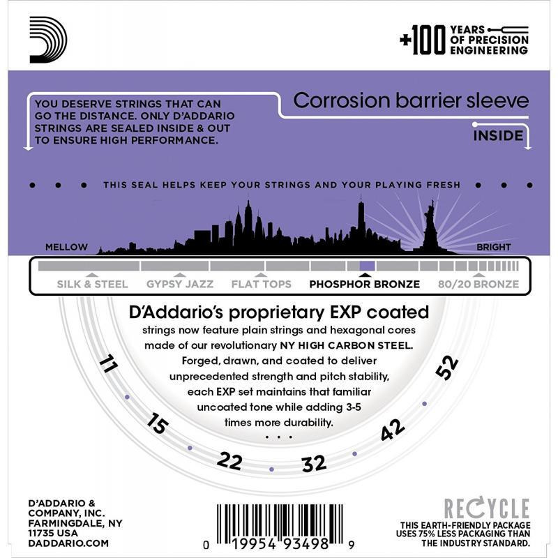 Струны для акустической гитары D'Addario EXP26 Phosphor Bronze Custom Light 11/52