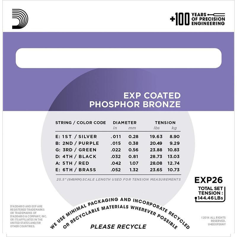 Струны для акустической гитары D'Addario EXP26 Phosphor Bronze Custom Light 11/52