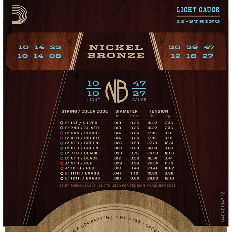Струни для акустичної гітари D'Addario NB1047-12 Nickel Bronze Light 10/47