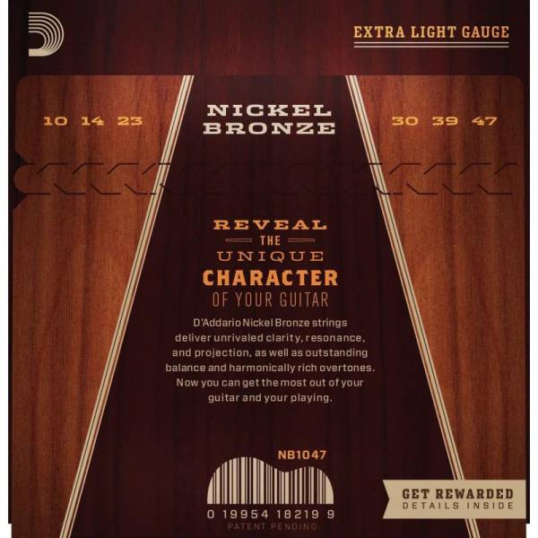 Струни для акустичної гітари D'Addario NB1047 Nickel Bronze Extra Light 10/47