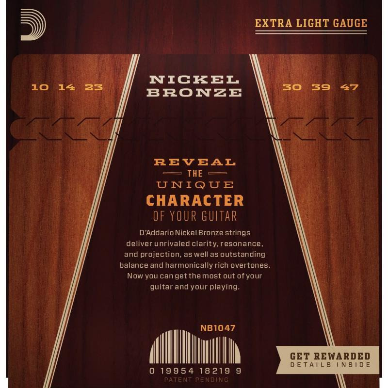 Струни для акустичної гітари D'Addario NB1047 Nickel Bronze Extra Light 10/47
