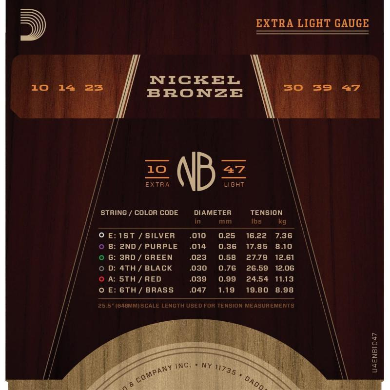Струни для акустичної гітари D'Addario NB1047 Nickel Bronze Extra Light 10/47