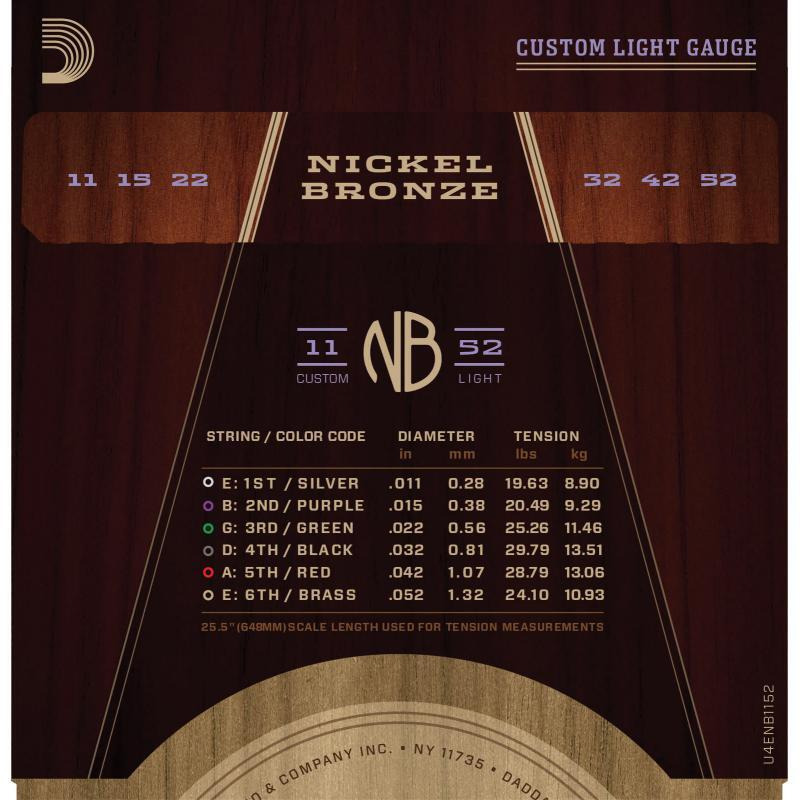 Струни для акустичної гітари D'Addario NB1152 Nickel Bronze Custom Light 11/52