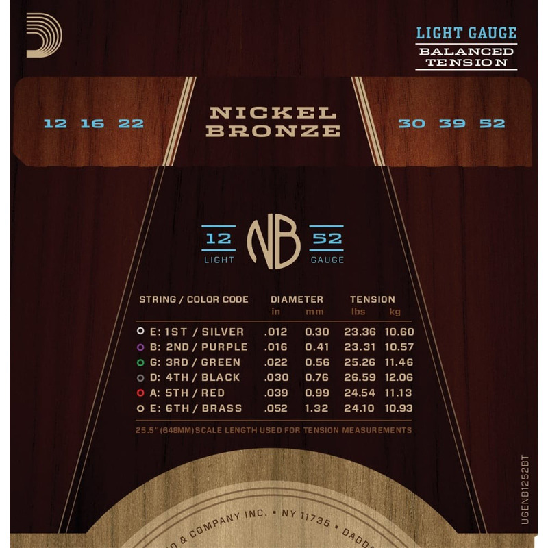 Струны для акустической гитары D'Addario NB1252BT Nickel Bronze Balanced Tension Light 12/52