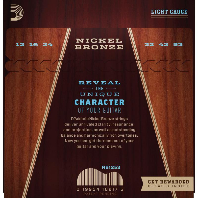 Струны для акустической гитары D'Addario NB1253 Nickel Bronze Light 12/53