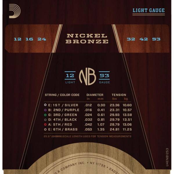 Струни для акустичної гітари D'Addario NB1253 Nickel Bronze Light 12/53