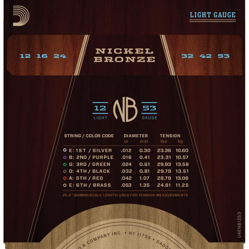 Струны для акустической гитары D'Addario NB1253 Nickel Bronze Light 12/53