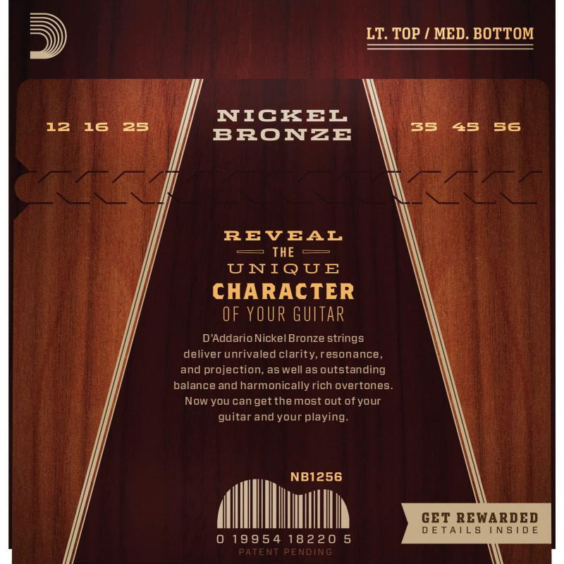 Струни для акустичної гітари D'Addario NB1256 Nickel Bronze Light Medium 12/56