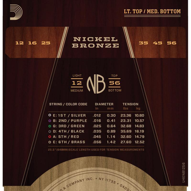 Струни для акустичної гітари D'Addario NB1256 Nickel Bronze Light Medium 12/56