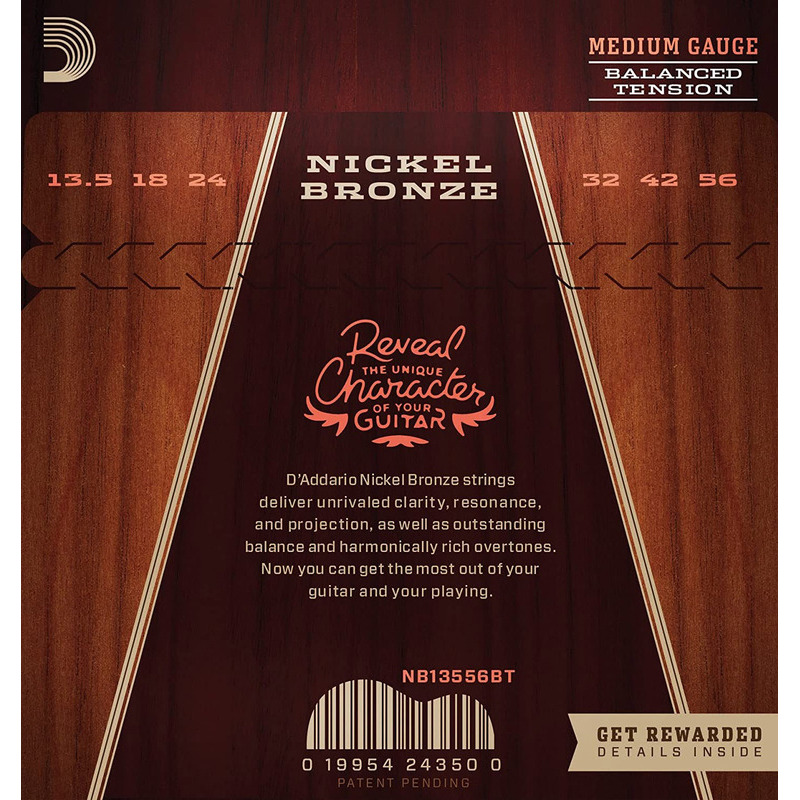 Струны для акустической гитары D'Addario NB13556BT Nickel Bronze Balanced Tension Light Acoustic Guitar Medium 13,5/56