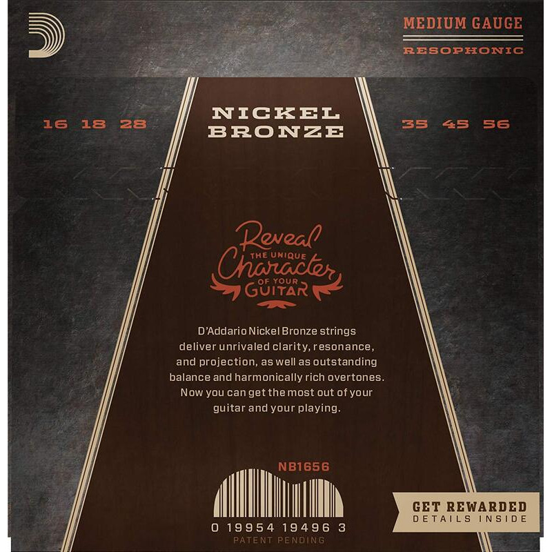 Струны для акустической гитары D'Addario NB1656 Nickel Bronze Medium Resonator 16/56