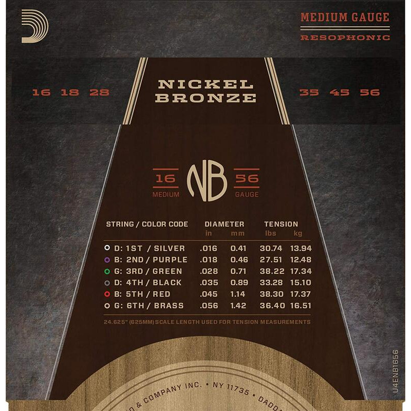 Струны для акустической гитары D'Addario NB1656 Nickel Bronze Medium Resonator 16/56
