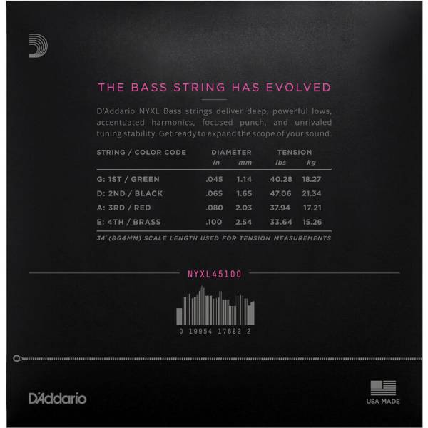 Струни для бас-гітари D'Addario NYXL45100 Long Scale Regular Light 45/100
