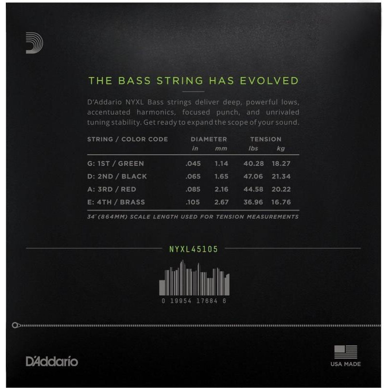 Струни для бас-гітари D'Addario NYXL45105 Long Scale Light Top Medium Bottom 45/105