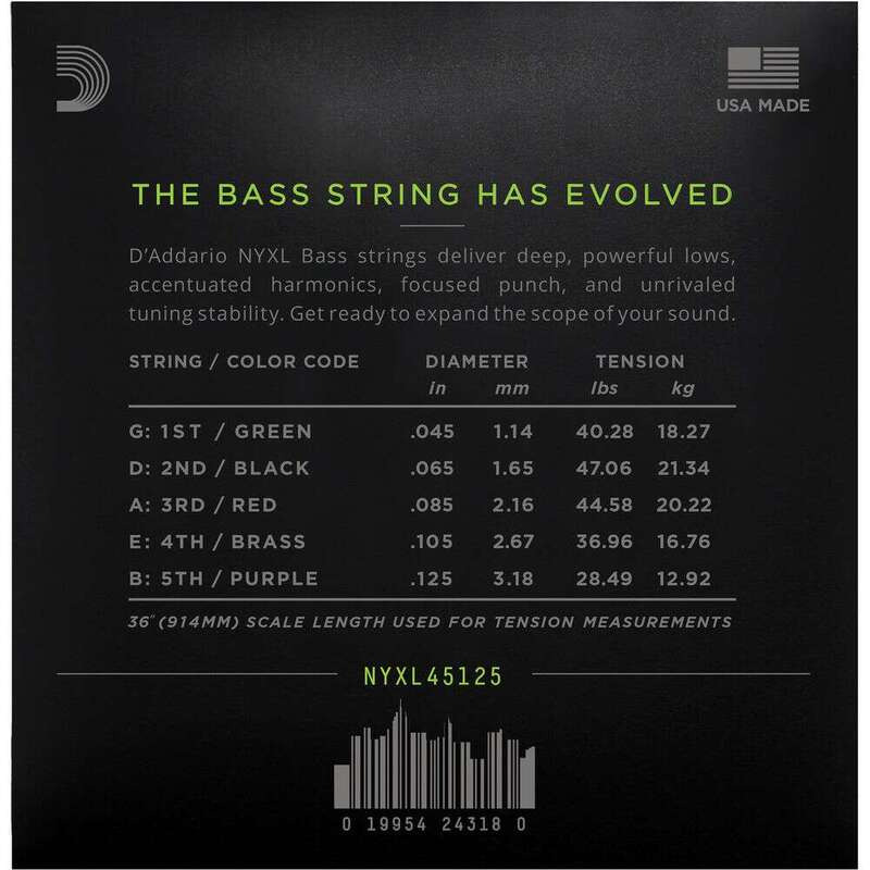 Струны для бас-гитары D'Addario NYXL45125 Nickel Wound Regular Light 5 Strings 45/125