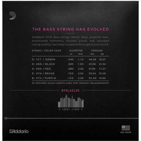 Струны для бас-гитары D'Addario NYXL45130 Nickel Wound Regular Light 5 Strings 45/130