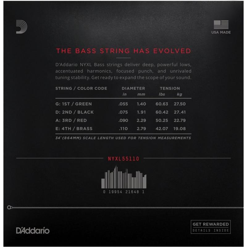 Струни для бас-гітари D'Addario NYXL55110 Long Scale Heavy 55/110