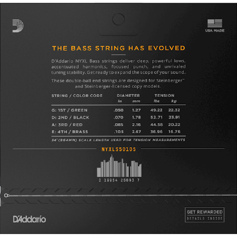 Струны для бас-гитары D'Addario NYXLS50105 Double Ball End Steinberger Medium Long Scale 50/105