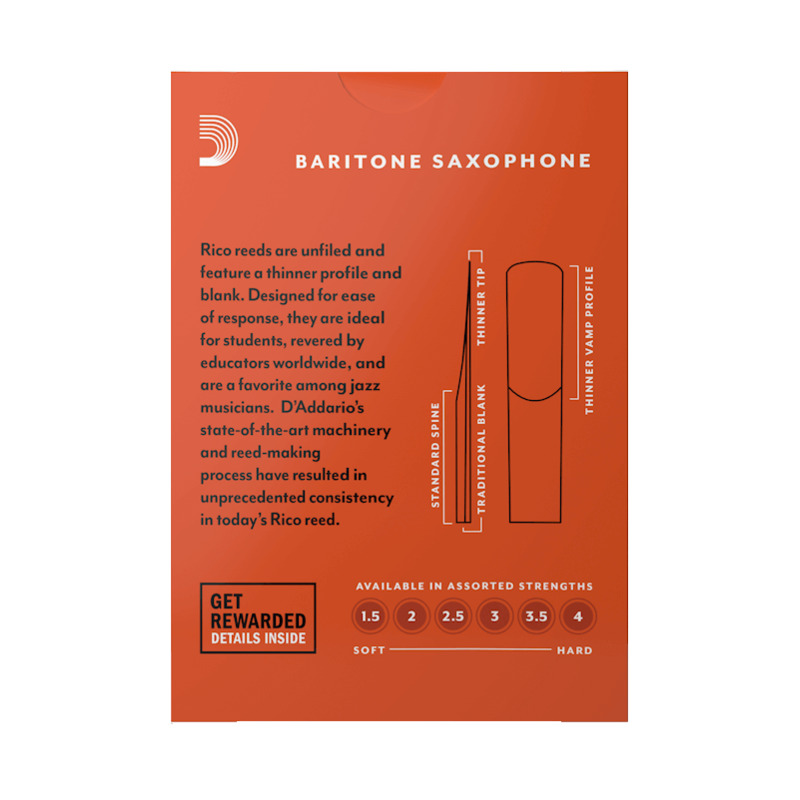 Трости для саксофона баритон D'Addario Rico RLA1025 - Baritone Sax #2.5 - 10-Pack (10 шт.)