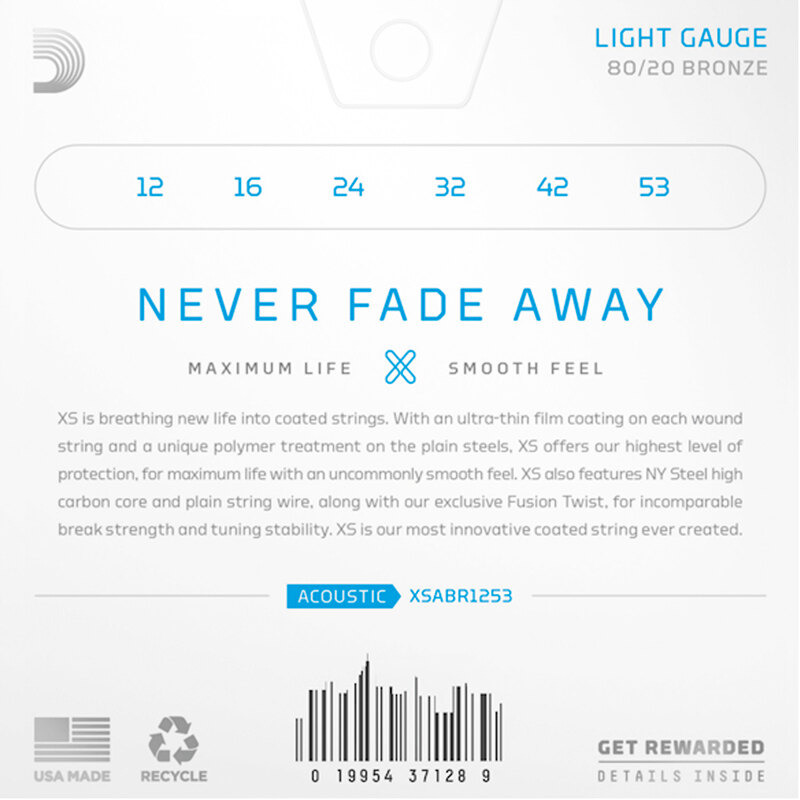 Струни для акустичної гітари D'Addario XSABR1253 80/20 Bronze Light 12/53