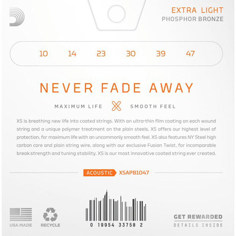 Струни для акустичної гітари D'Addario XSAPB1047 Phosphor Bronze Extra Light 10/47