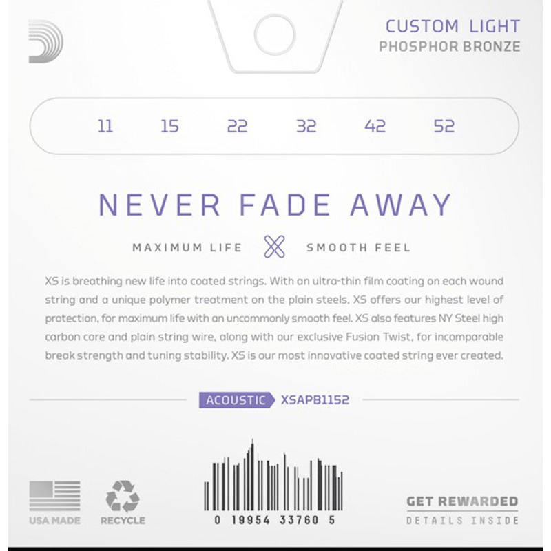 Струны для акустической гитары D'Addario XSAPB1152 Phosphor Bronze Custom Light 11/52