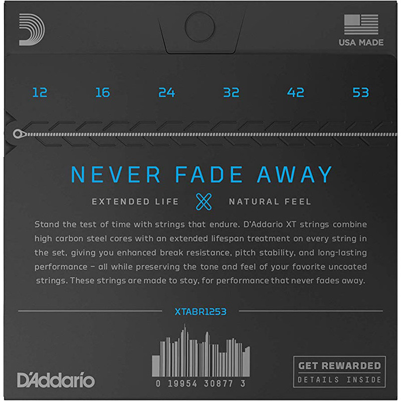 Струни для акустичної гітари D'Addario XTABR1253 XT 80/20 Bronze Light 12/53