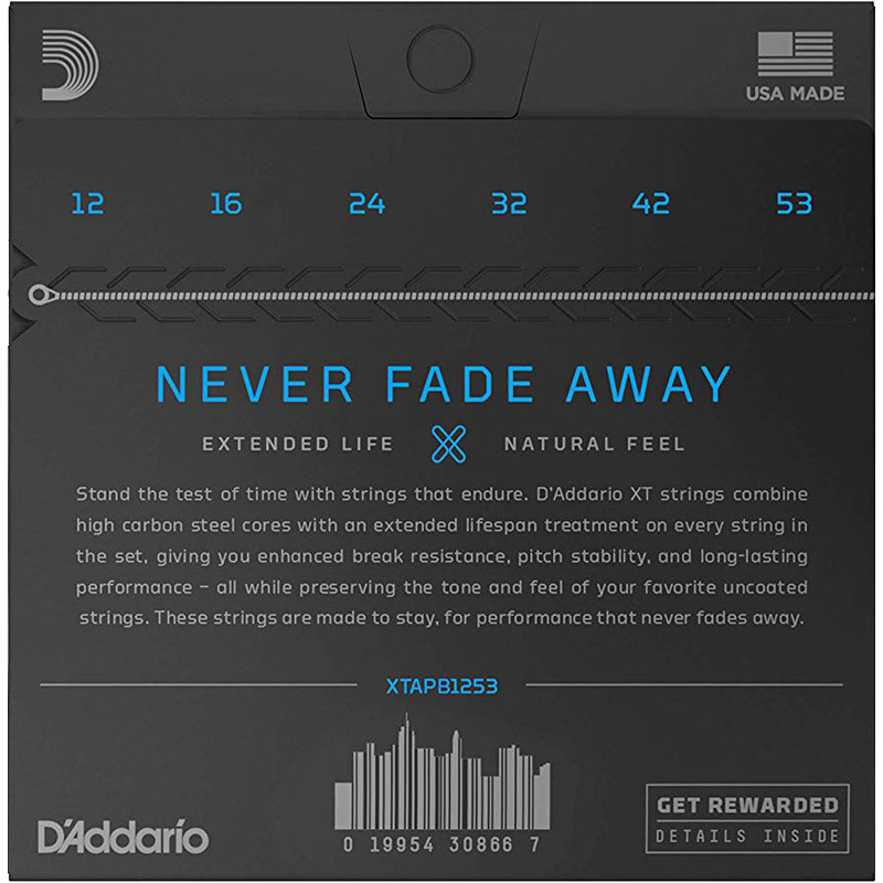 Струни для акустичної гітари D'Addario XTAPB1253 XT Phosphor Bronze Light 12/53