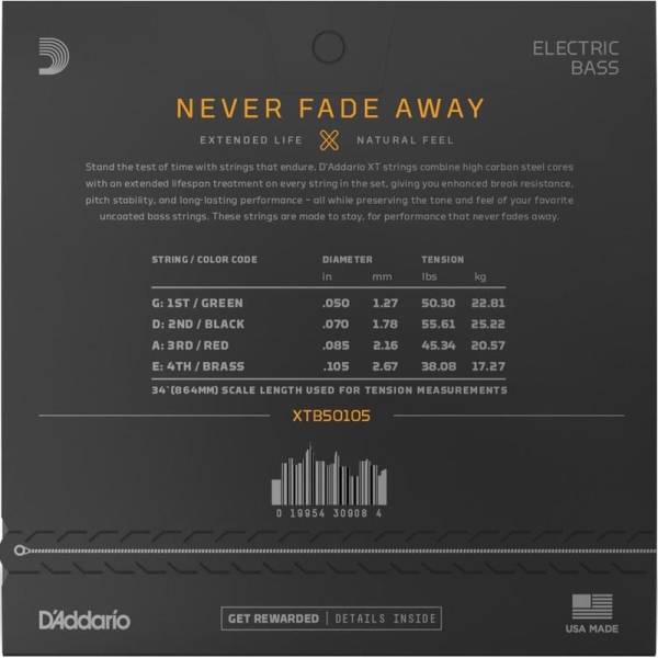 Струны для бас-гитары D'Addario XTB50105 XT Bass Medium 50/105