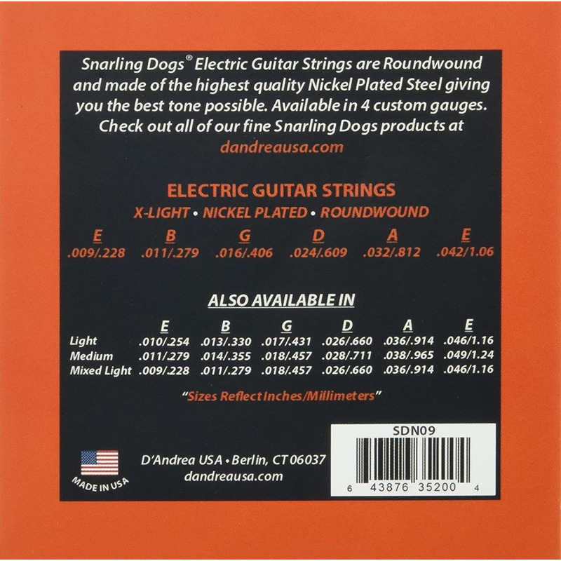 Струны для электрогитары D'Andrea SDN09 Snarling Dogs Nickel Plated Extra Light 9/42