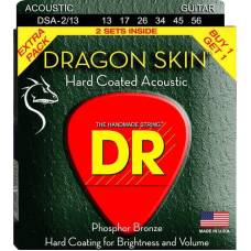 Струны для акустической гитары 2 Sets DR DSA-2/13 Dragon Skin K3 Coated 13/56