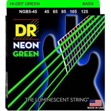 Струны для бас-гитары DR NGB5-45 Hi-Def Neon Green K3 Coated Medium 5 Strings 45/125