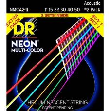Струны для акустической гитары DR NMCA2-11 Hi-Def Neon Multi-Color K3 Coated 11/50 - 2 Pack