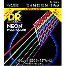 Струны для акустической гитары DR NMCA2-12 Hi-Def Neon Multi-Color K3 Coated 12/54 - 2 Pack