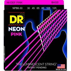 Струны для бас-гитары DR NPB6-30 Hi-Def Neon Pink K3 Coated Medium 6 Strings 30/125