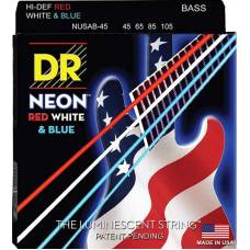 Струны для бас-гитары DR NUSAB-45 Hi-Def Neon Red White & Blue K3 Coated Medium 45/105