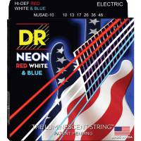 Струны для электрогитары DR NUSAE-10 Hi-Def Neon Red White & Blue K3 Coated Medium 10/46